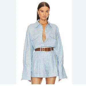 Helsa (Revolve) Linen Button Down Shirt in Chambray Blue